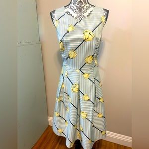 TALBOTS SZ 10 COTTON SLEEVELESS FLORAL DRESS, FULLY LINED, WITH POCKETS